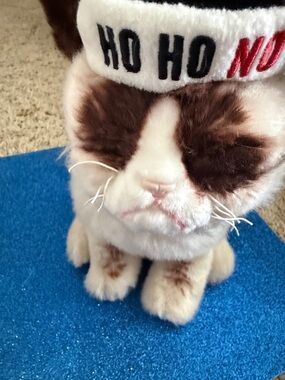 Gund Plush Cat Toy in White and Brown with Festive Hat